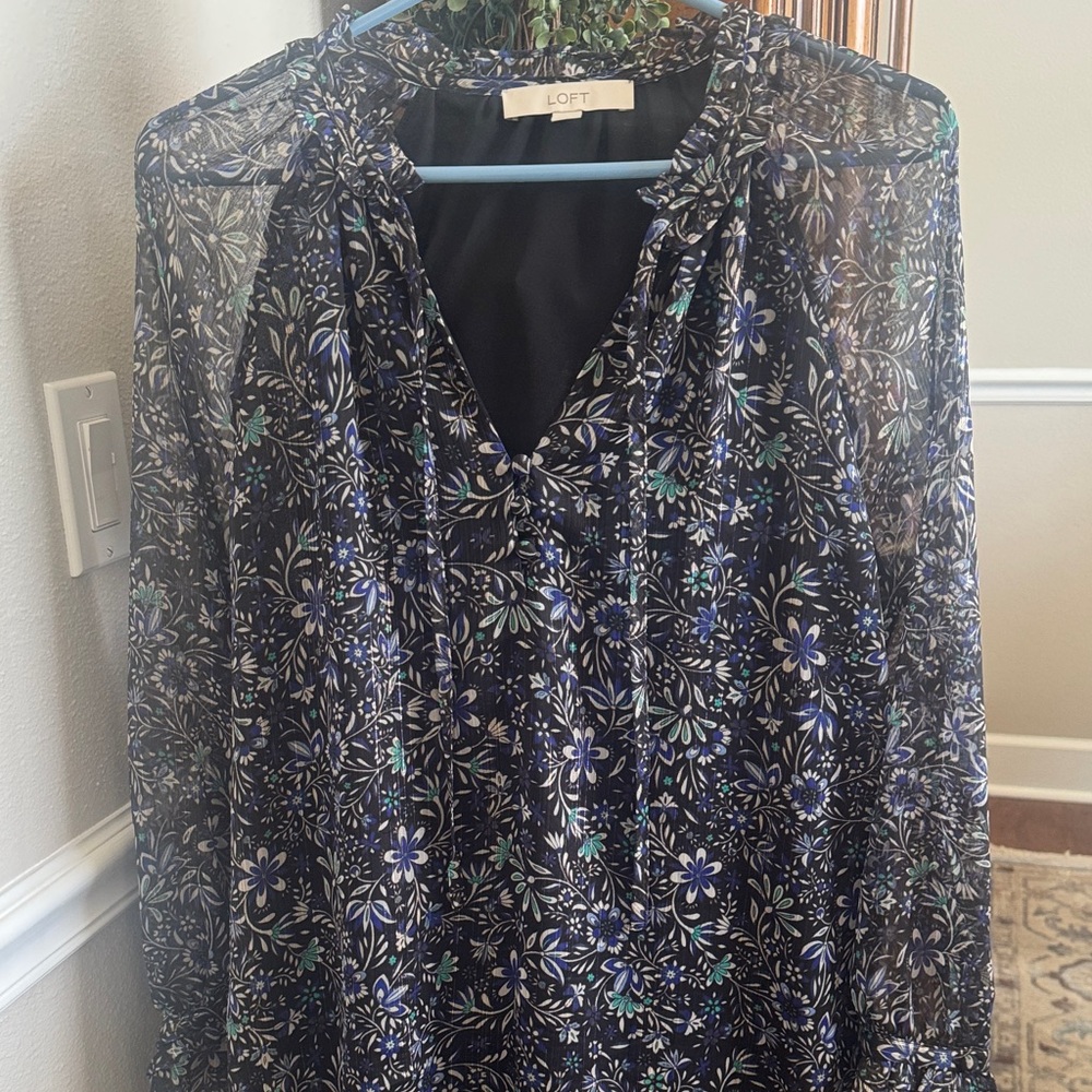 LOFT Navy Floral Top
